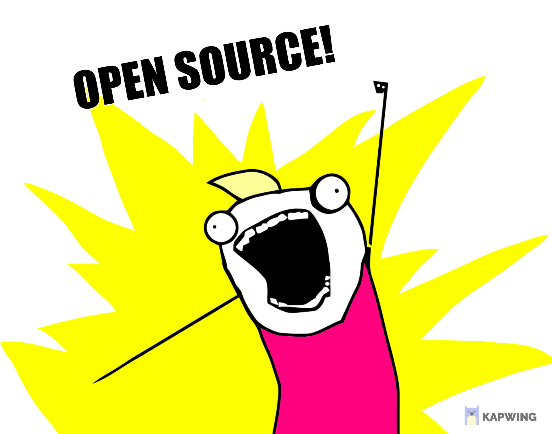 a meme depicting a cartoon person screaming "OPEN SOURCE"